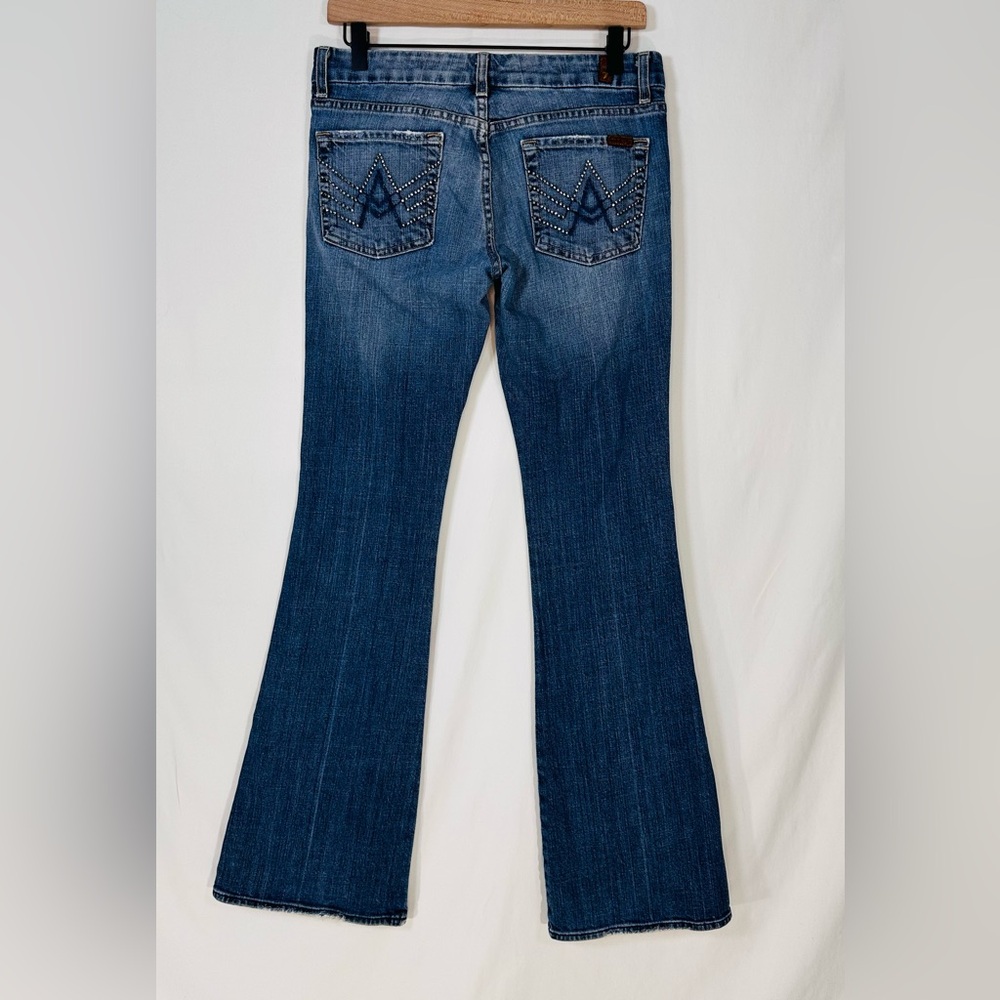 7 For All Mankind Vintage Y2K Low Cut Bootcut Denim Jeans 27 Bling Boho Cowgirl - Picture 2 of 10